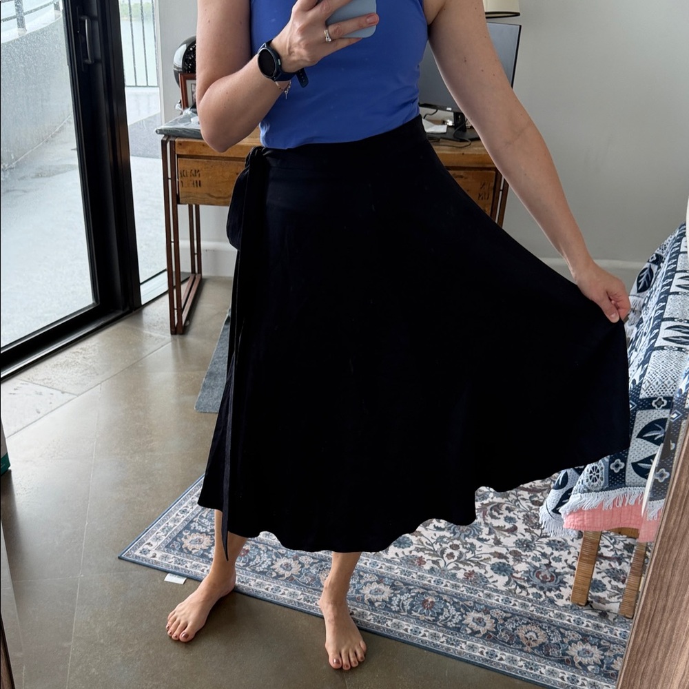 Black Midi Wrap Skirt - Flowy A-Line Women's Skirt